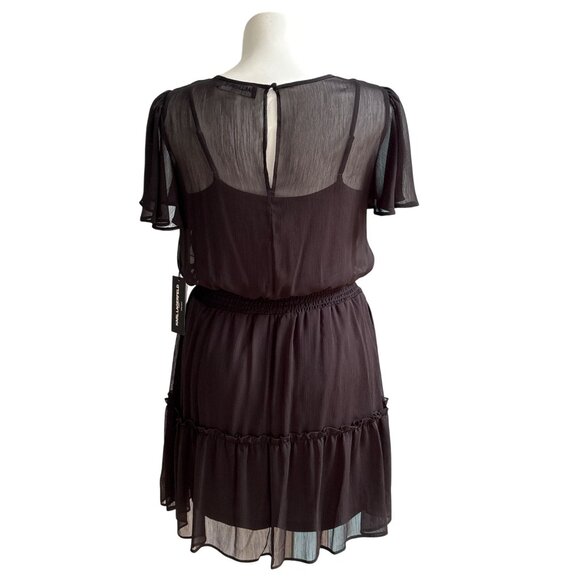 Karl Lagerfeld Paris NWT $129 Black Tiered Chiffon Dress Flutter Sleeves Size 14 - Picture 7 of 15